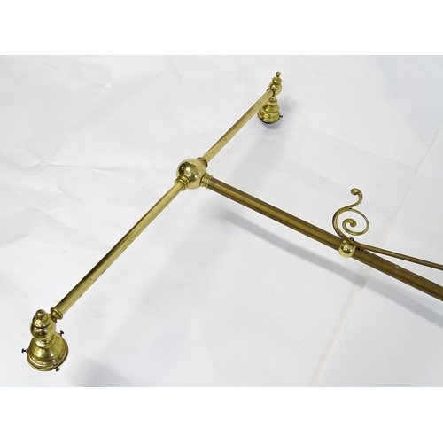 1530 - A large hanging six light brass snooker / billiard table light with scroll detail. Approx. 101