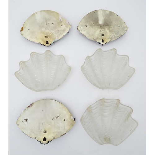 1534 - Three retro chrome and frosted glass wall lights of shell form. Approx. 8