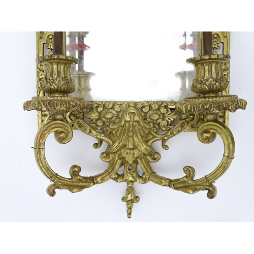 1549 - A pair of 20thC brass girandoles / electroliers surmounted by Neoclassical urns flanked by Georgian ... 