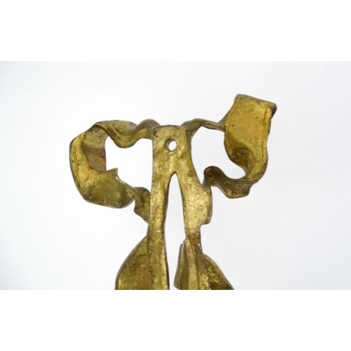 1550 - A pair of brass 20thC twin branch wall sconces with bow cresting and acanthus scroll detail. Approx.... 