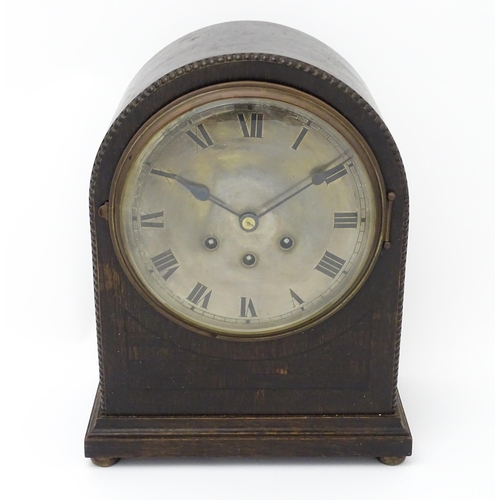 1511 - An oak cased 8 day chiming mantel clock by Gustav Becker. Approx. 14 1/2