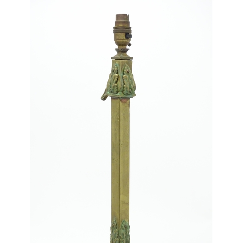 1554 - A large 20thC table lamp of squared column form on stepped base with acanthus detail. Approx. 23