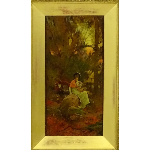 1787 - Marcus Stone (1840-1921), Oil on panel, Fallen Out, depicting two young lovers in a woodland. Signed... 