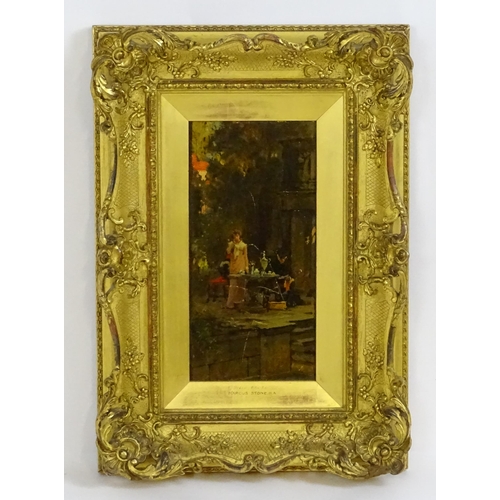 1788 - Marcus Stone (1840-1921), Oil on panel, A Prior Attachment, depicting an interior scene with two fig... 