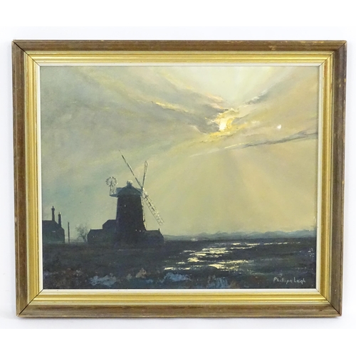 1794 - Phillipa Leigh, 20th century, Norfolk School, Oil on canvas, Cley Windmill at Sunset. Signed lower r... 