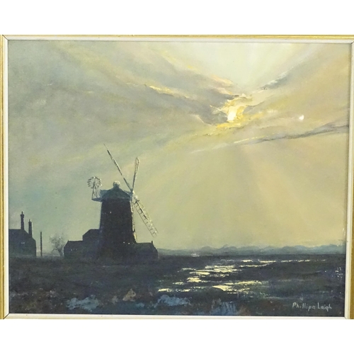 1794 - Phillipa Leigh, 20th century, Norfolk School, Oil on canvas, Cley Windmill at Sunset. Signed lower r... 