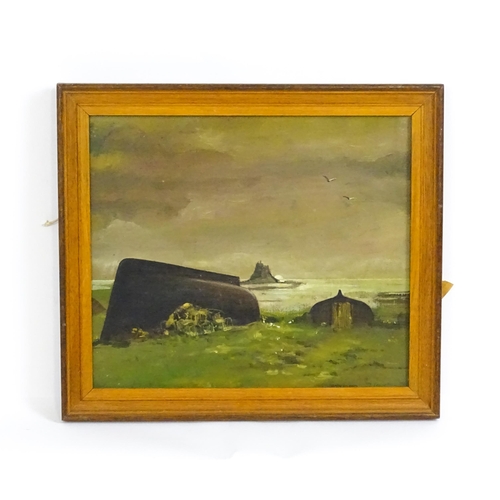 1802 - Dennis Lascelles, 20th century, Welsh School, Oil on canvas, Holy Island, Lindisfarne, A seascape sc... 