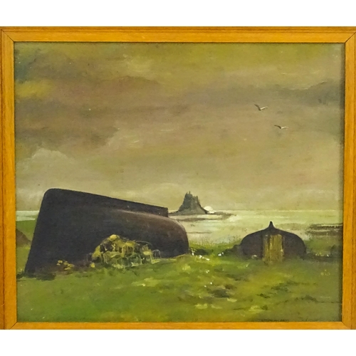 1802 - Dennis Lascelles, 20th century, Welsh School, Oil on canvas, Holy Island, Lindisfarne, A seascape sc... 