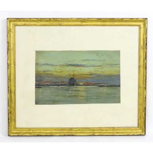 1805 - Early 20th century, Oil on card, A sunset scene with a cruise liner ship in a harbour. Signed T. Hye... 