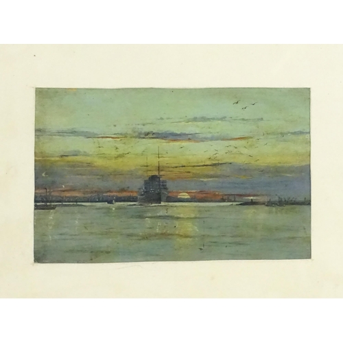 1805 - Early 20th century, Oil on card, A sunset scene with a cruise liner ship in a harbour. Signed T. Hye... 