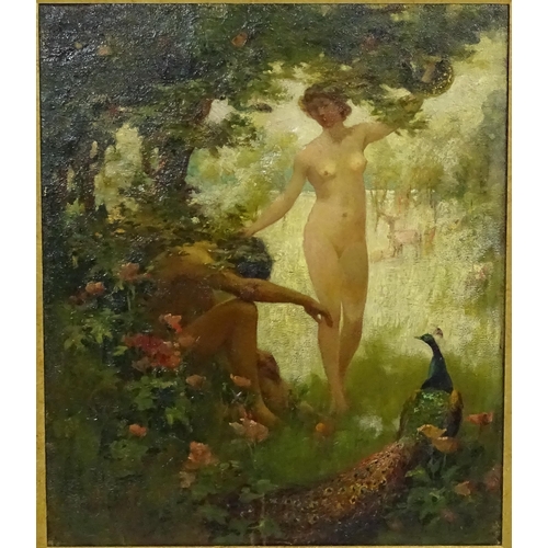 1808 - John Shapland (1865-1929), Oil on Canvas, Paradise Lost, Adam and Eve in the Garden of Eden with a s... 