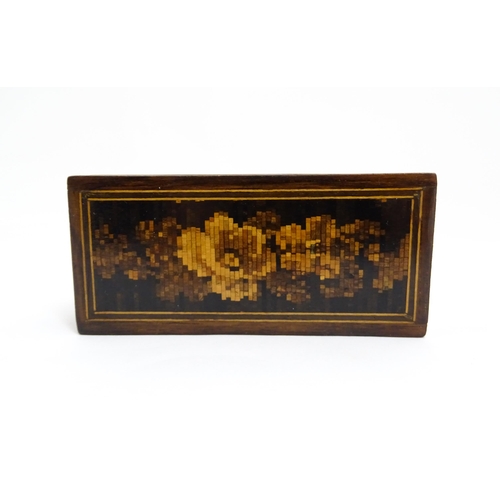 1064 - A 19thC Tunbridge ware travelling / folding cribbage board with floral and foliate decoration. Toget... 