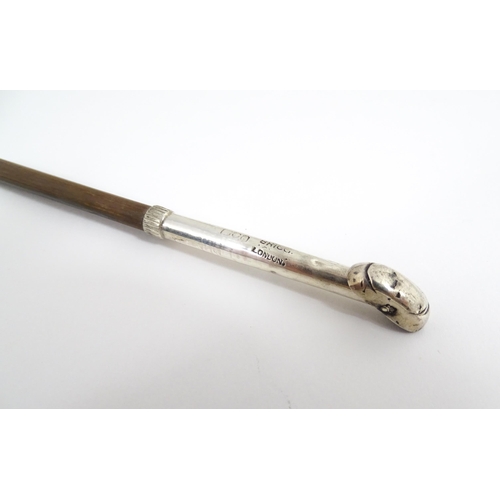 1295 - An early 20thC Brigg walking stick / cane with hallmarked silver collar, with concealed silver handl... 