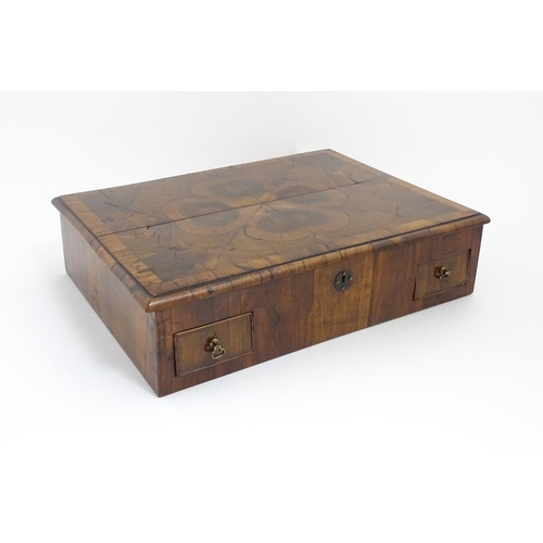 1302 - A William and Mary olivewood and oyster veneered lace box of rectangular form with two later small l... 