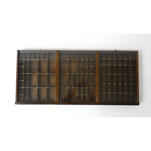 1326 - A vintage printers letterpress tray / drawer with three sliding glazed covers. Approx. 32 1/2