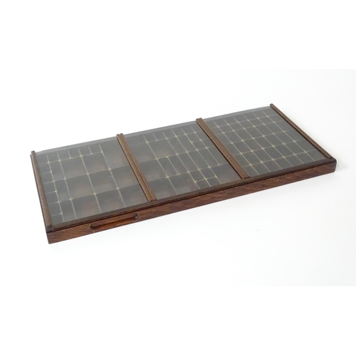 1326 - A vintage printers letterpress tray / drawer with three sliding glazed covers. Approx. 32 1/2