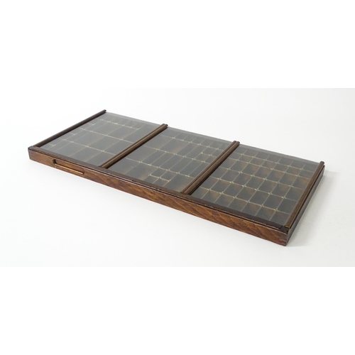 1326 - A vintage printers letterpress tray / drawer with three sliding glazed covers. Approx. 32 1/2