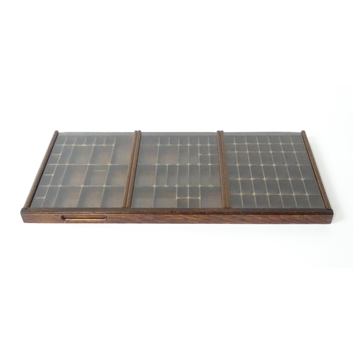 1326 - A vintage printers letterpress tray / drawer with three sliding glazed covers. Approx. 32 1/2