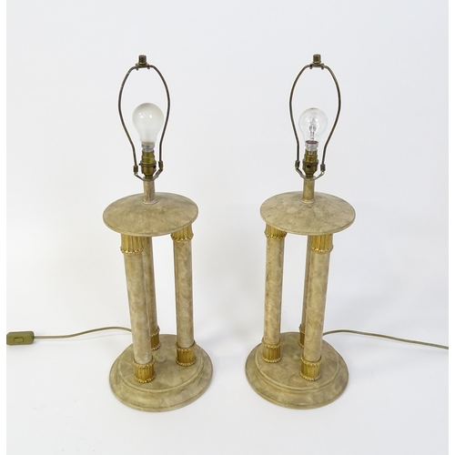 1537 - A pair of table lamps with three column detail. Approx. 31