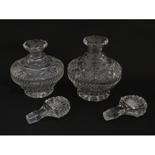 158 - Two cut glass scent / perfume bottles. Approx. 8 1/2