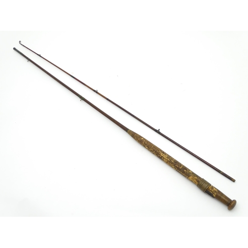 1305 - Fishing: a late 19thC fishing rod box , containing a quantity of split cane, bamboo and greenheart r... 