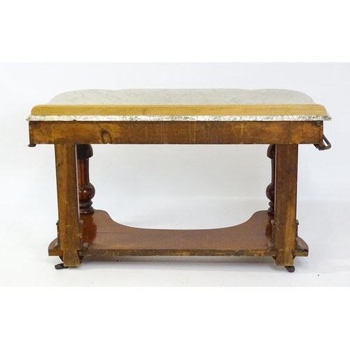 1580 - A Victorian mahogany washstand with a marble top above a single frieze drawer raised on turned, tape... 