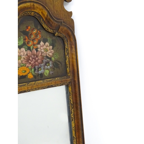 1755 - A pair of Georgian style walnut wall mirrors with shaped tops, applied shell motifs, heavily moulded... 