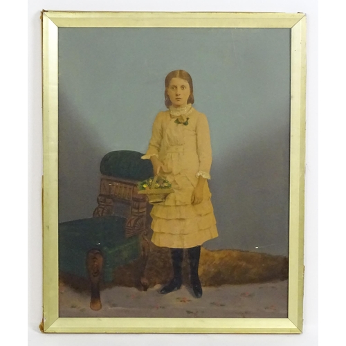 1814 - Early 20th century, Oil on board, A portrait of a young girl with a basket of flowers. Approx. 19 1/... 