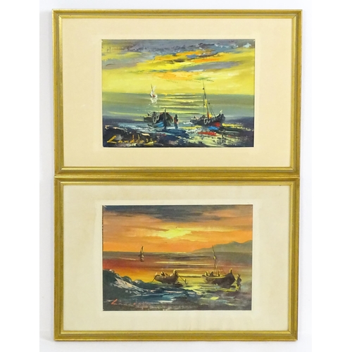 1816 - 20th century, Marine School, Oil on canvas laid on board, A pair of seascape scenes at sunrise and s... 