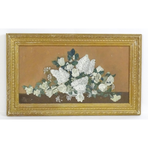 1817 - 20th century, Oil on board, A still life study with flowers and foliage in a vase. Signed with monog... 