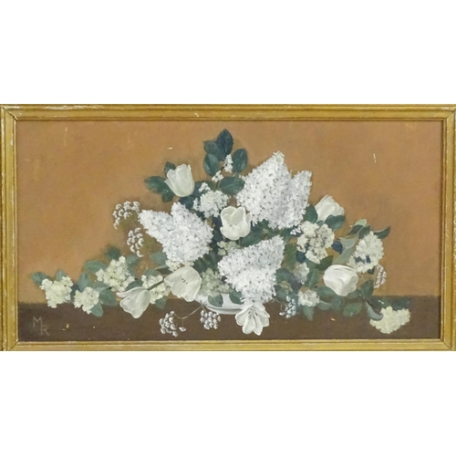 1817 - 20th century, Oil on board, A still life study with flowers and foliage in a vase. Signed with monog... 