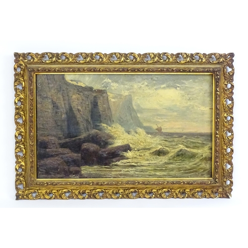 1818 - Manner of Peter Graham, 19th century, Oil on canvas, A coastal scene with crashing waves and a boat ... 