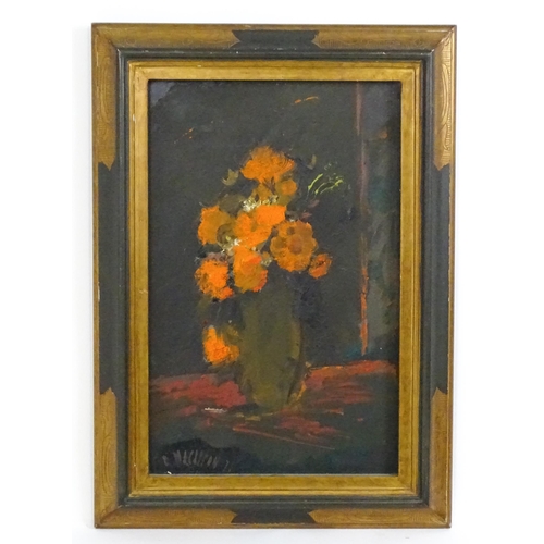 1820 - Ricardo Macarron (1926-2004), Oil on board, A still life study of red flowers / poppies in a vase. S... 