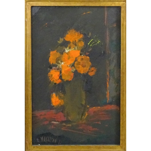 1820 - Ricardo Macarron (1926-2004), Oil on board, A still life study of red flowers / poppies in a vase. S... 