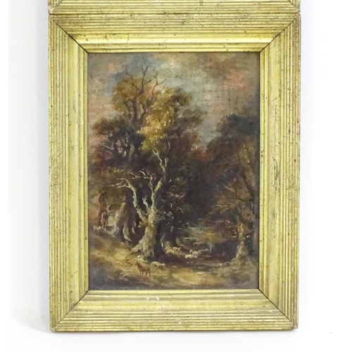 1825 - 19th century, Oil on panel, Autumn and Winter, A pair of woodland scenes with sheep, cows and a farm... 