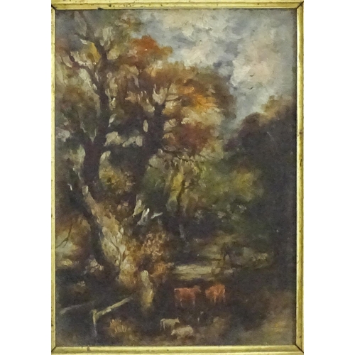 1825 - 19th century, Oil on panel, Autumn and Winter, A pair of woodland scenes with sheep, cows and a farm... 