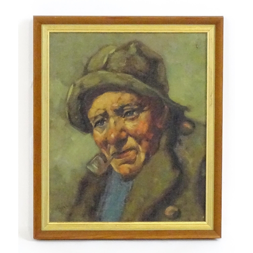 1828 - 20th century, Continental School, Oil on canvas, A portrait of a fisherman with a clay pipe. Signed ... 