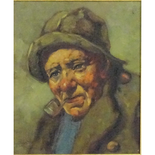 1828 - 20th century, Continental School, Oil on canvas, A portrait of a fisherman with a clay pipe. Signed ... 