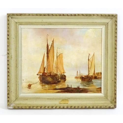 1829 - 20th century, Continental School, Oil on board, A harbour scene with fishing boats and figures. Sign... 