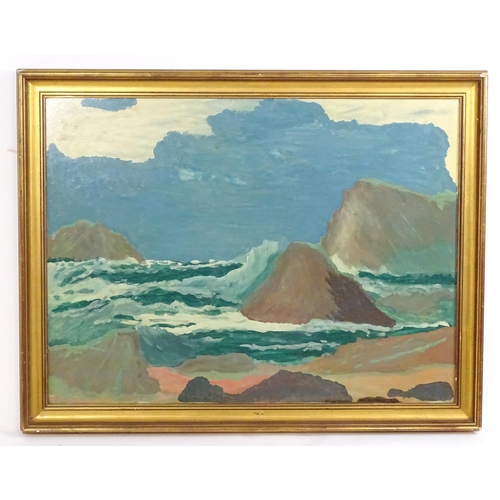 1844 - 20th century, Oil on board, A seascape with crashing waves. Ascribed to label verso 'Rocky Shore Jac... 