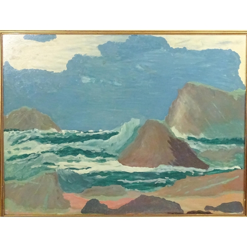 1844 - 20th century, Oil on board, A seascape with crashing waves. Ascribed to label verso 'Rocky Shore Jac... 