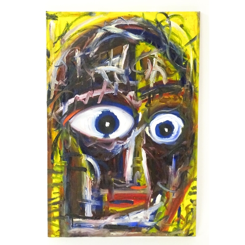 1852 - Chieftan Solo, 21st century, Oil on recycled canvas, Normal, An abstract composition with face. Appr... 