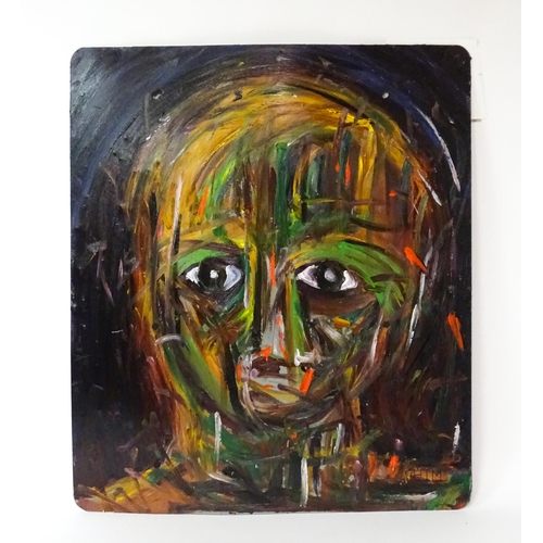 1855 - Chieftan Solo, 21st century, Oil on repurposed steel, Believe, An abstract composition with face. Ap... 