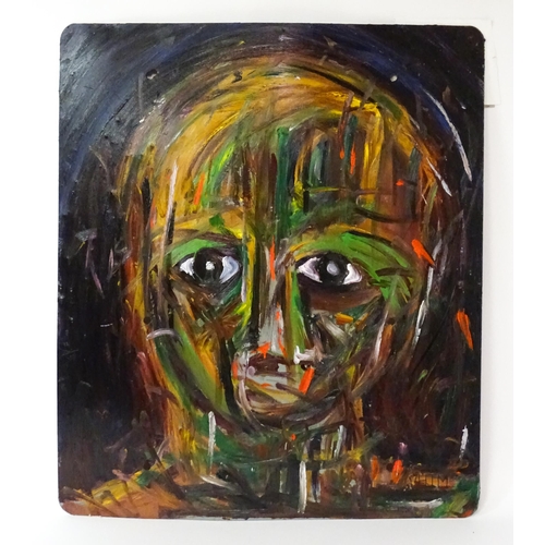 1855 - Chieftan Solo, 21st century, Oil on repurposed steel, Believe, An abstract composition with face. Ap... 