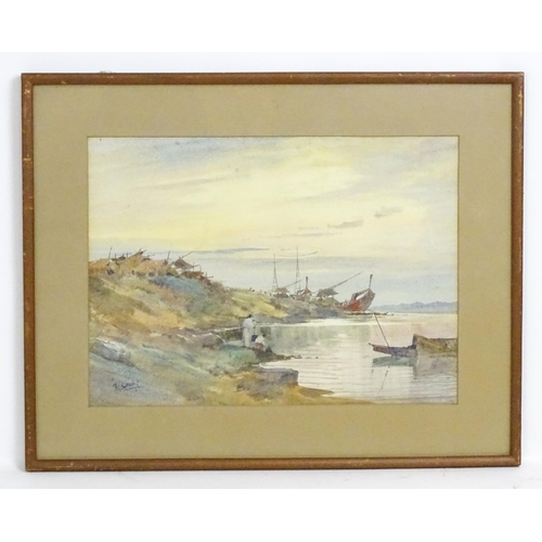 1889 - Maung Saya Saung (1898-1952), Burmese / Myanmar School, Watercolour, A Burmese river scene with anch... 