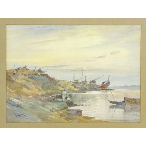 1889 - Maung Saya Saung (1898-1952), Burmese / Myanmar School, Watercolour, A Burmese river scene with anch... 