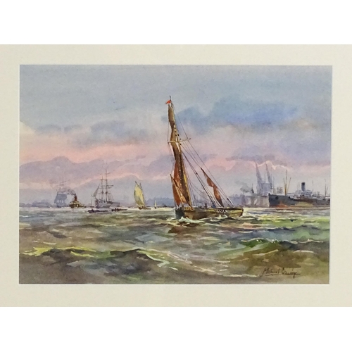 1891 - Michael Crawley, Watercolour, Thames Barges off Tilbury with sail boats, steam tug, etc. Signed lowe... 