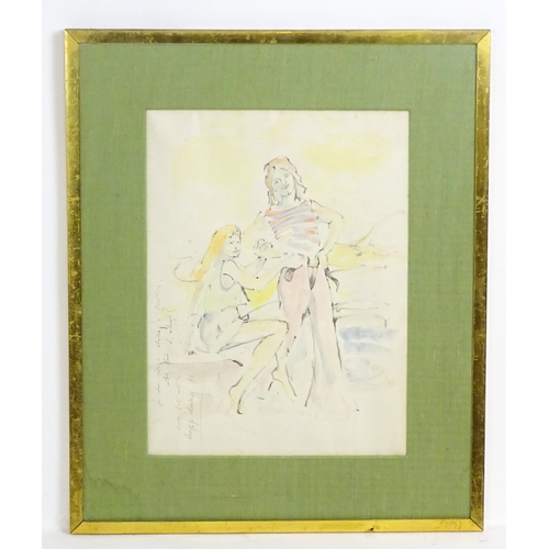 1892 - 20th century, Watercolour, A book illustration depicting two figures. Indistinctly ascribed in pen a... 