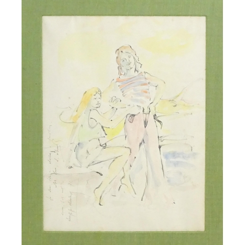 1892 - 20th century, Watercolour, A book illustration depicting two figures. Indistinctly ascribed in pen a... 