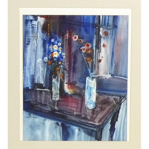 1893 - John Blockley (1921-2002), Watercolour, Two Vases on a Table, A still life study with flowers in vas... 